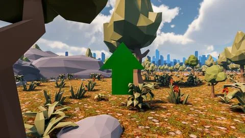 3D Render low Polygon background with natural landscape savannah scenery an.. Stock Illustration