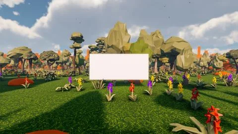 3D Render low Polygon background with natural landscape scenery and blank can Stock Illustration