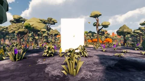 3D Render low Polygon background with natural landscape scenery and blank can Stock Illustration