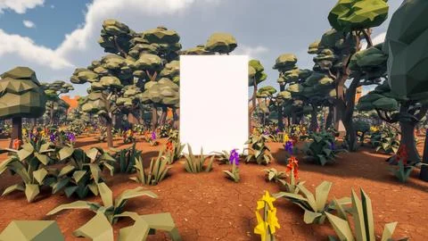 3D Render low Polygon background with natural landscape scenery and blank can Stock Illustration