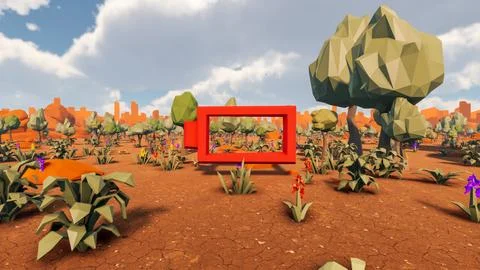 3D Render low Polygon background with natural landscape scenery and empty r.. 스톡 일러스트