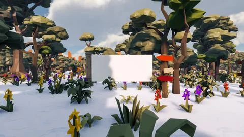 3D Render low Polygon background with natural landscape scenery and blank can Stock Illustration