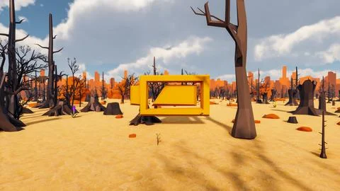 3D Render low Polygon background with natural landscape scenery and  icon o.. Stock Illustration