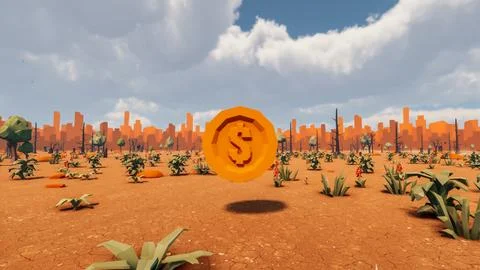 3D Render low Polygon background with natural landscape scenery and Dollar .. Stock Illustration