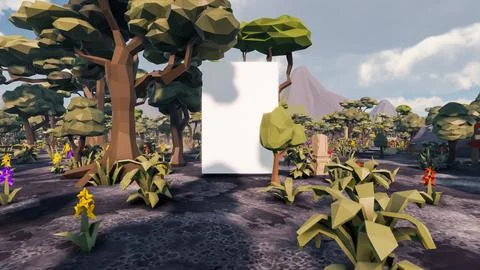 3D Render low Polygon background with natural landscape scenery and blank can Stock Illustration