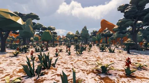 3D Render low Polygon background with natural landscape scenery and Snow on.. Stock Illustration