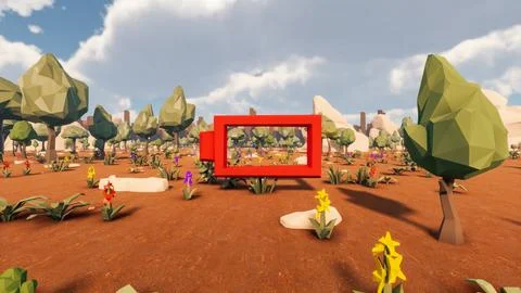 3D Render low Polygon background with natural landscape scenery and empty r.. Illustrazione stock