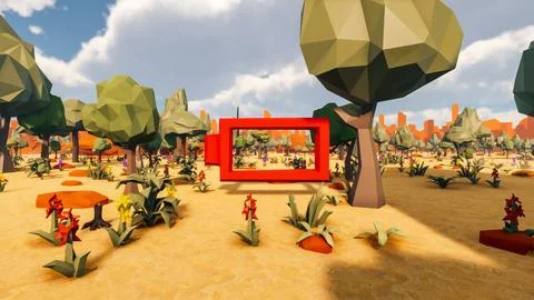 3D Render low Polygon background with natural landscape scenery and empty r.. Stock Illustration