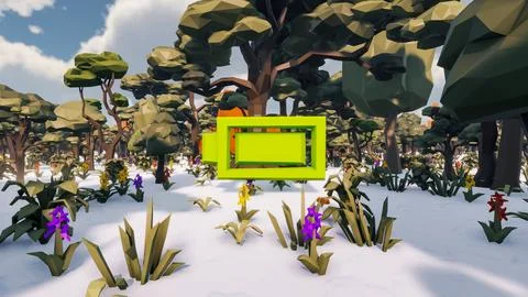 3D Render low Polygon background with natural landscape scenery and  Icon f.. Stock Illustration