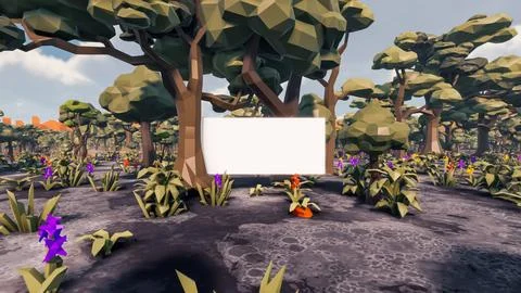 3D Render low Polygon background with natural landscape scenery and blank can 스톡 일러스트