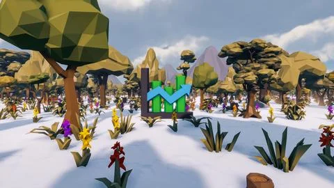 3D Render low Polygon background with natural landscape scenery and growth .. 스톡 일러스트