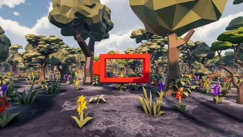 3D Render low Polygon background with natural landscape scenery and empty r.. Stock Illustration