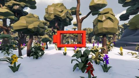 3D Render low Polygon background with natural landscape scenery and empty r.. Illustrazione stock