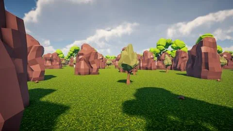 3D Render low Polygon forest and rock environment background Stock Illustration