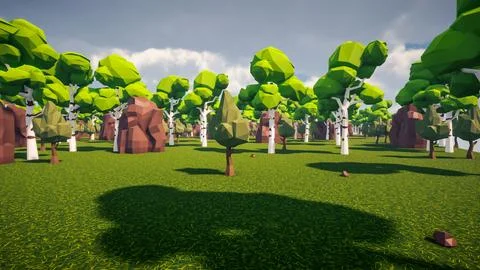 3D Render low Polygon forest and rock environment background Stock Illustration
