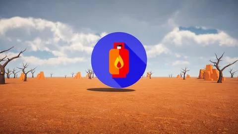 3D Render low Polygon gaz icon in center with environment in background Stock Illustration