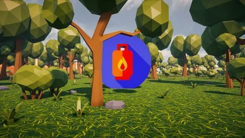 3D Render low Polygon gaz icon in center with environment in background Stock Illustration
