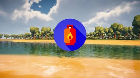 3D Render low Polygon gaz icon in center with environment in background Stock Illustration