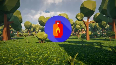 3D Render low Polygon gaz icon in center with environment in background Stock Illustration