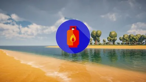 3D Render low Polygon gaz icon in center with environment in background Stock Illustration