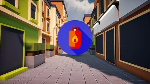 3D Render low Polygon gaz icon in center with environment in background Stock Illustration