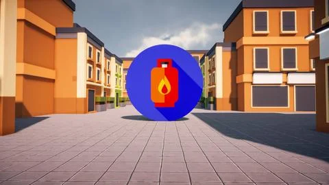 3D Render low Polygon gaz icon in center with environment in background Stock Illustration