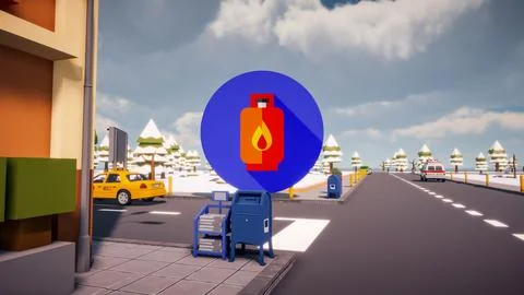 3D Render low Polygon gaz icon in center with environment in background Stock Illustration