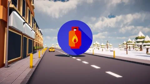 3D Render low Polygon gaz icon in center with environment in background Stock Illustration