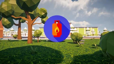 3D Render low Polygon gaz icon in center with environment in background Stock Illustration