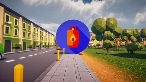 3D Render low Polygon gaz icon in center with environment in background Stock Illustration