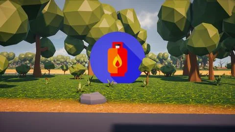 3D Render low Polygon gaz icon in center with environment in background Stock Illustration