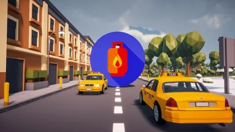 3D Render low Polygon gaz icon in center with environment in background Stock Illustration