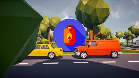 3D Render low Polygon gaz icon in center with environment in background Stock Illustration