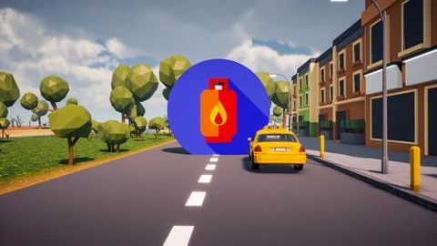 3D Render low Polygon gaz icon in center with environment in background Stock Illustration