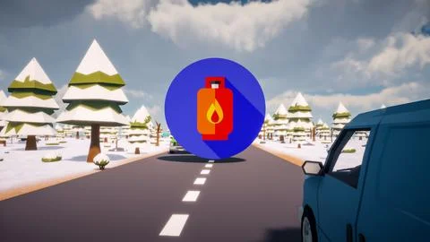 3D Render low Polygon gaz icon in center with environment in background Stock Illustration