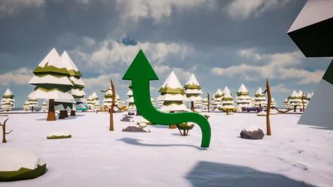 3D Render low Polygon a green arrow for showing a direction with environmen.. Stock Illustration