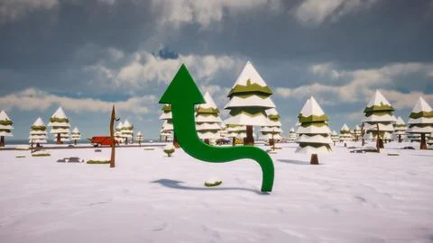 3D Render low Polygon a green arrow for showing a direction with environmen.. Illustrazione stock