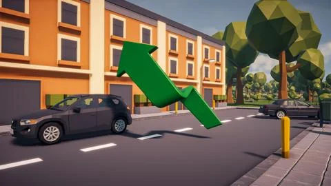 3D Render low Polygon a green arrow for showing a direction with environmen.. Illustrazione stock