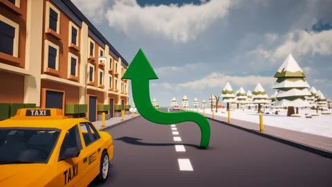 3D Render low Polygon a green arrow for showing a direction with environmen.. Illustrazione stock