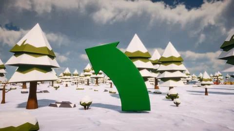 3D Render low Polygon a green arrow for showing a direction with environmen.. Illustrazione stock