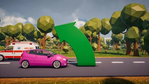 3D Render low Polygon a green arrow for showing a direction with environmen.. Illustrazione stock
