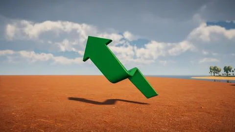 3D Render low Polygon a green arrow for showing a direction with environmen.. Illustrazione stock