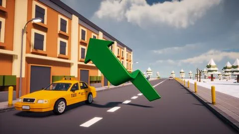 3D Render low Polygon a green arrow for showing a direction with environmen.. Illustrazione stock