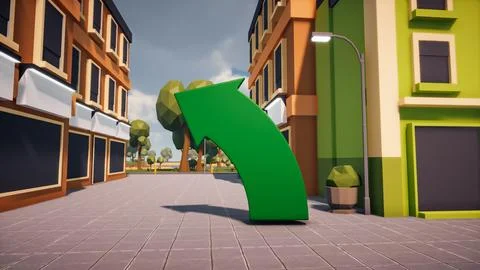 3D Render low Polygon a green arrow for showing a direction with environmen.. Illustrazione stock