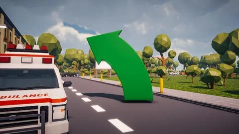 3D Render low Polygon a green arrow for showing a direction with environmen.. Stock Illustration