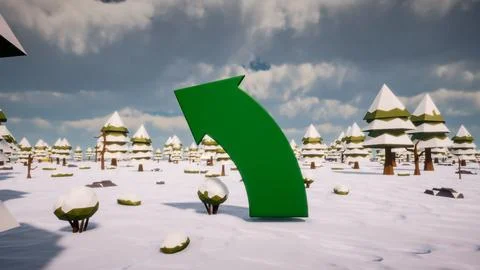 3D Render low Polygon a green arrow for showing a direction with environmen.. Illustrazione stock