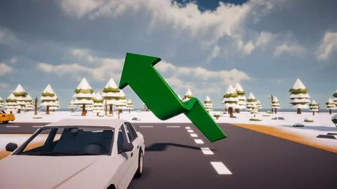 3D Render low Polygon a green arrow for showing a direction with environmen.. Illustrazione stock