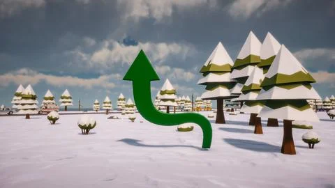 3D Render low Polygon a green arrow for showing a direction with environmen.. Illustrazione stock