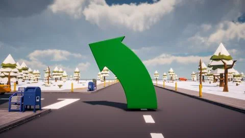 3D Render low Polygon a green arrow for showing a direction with environmen.. Illustrazione stock