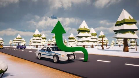 3D Render low Polygon a green arrow for showing a direction with environmen.. Illustrazione stock